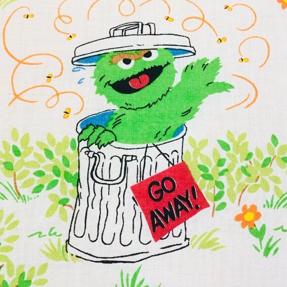 80s Sesame Street Muppets Camping TWIN Bed FLAT Top Sheet Vintage Bedroom Decor - Picture 9 of 13